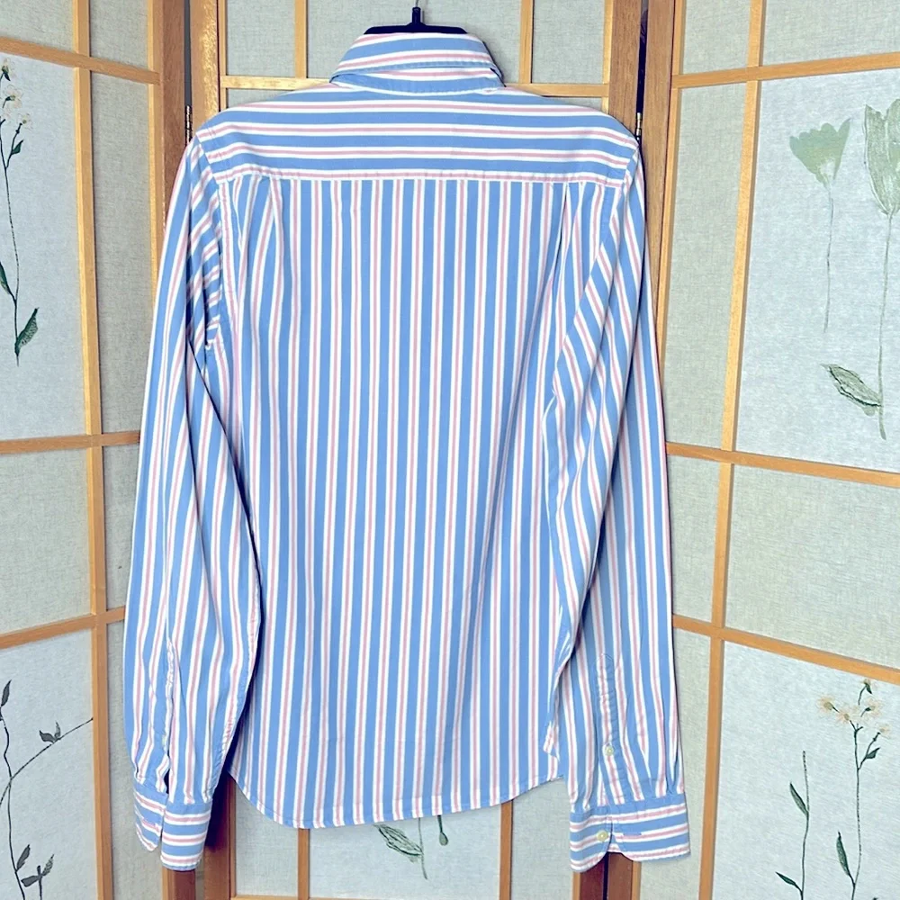 Abercrombie & Fitch Men’s Blue and Pink striped Muscle Dress Shirt Medium - Picture 6 of 11